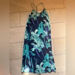 Loft Navy Floral Maxi Slip Dress in Teal & Aqua